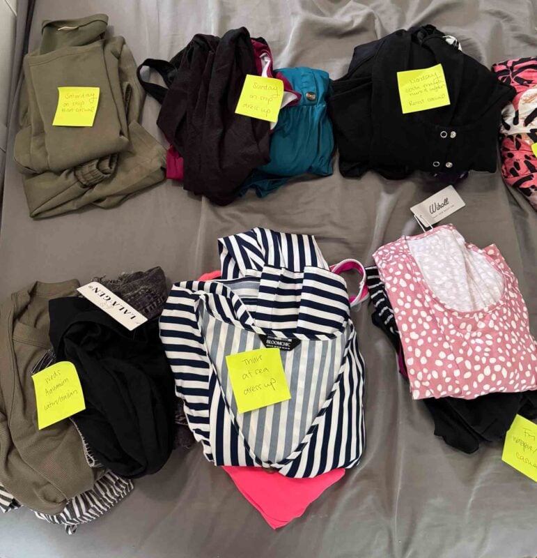 clothes packed with post-it notes on them