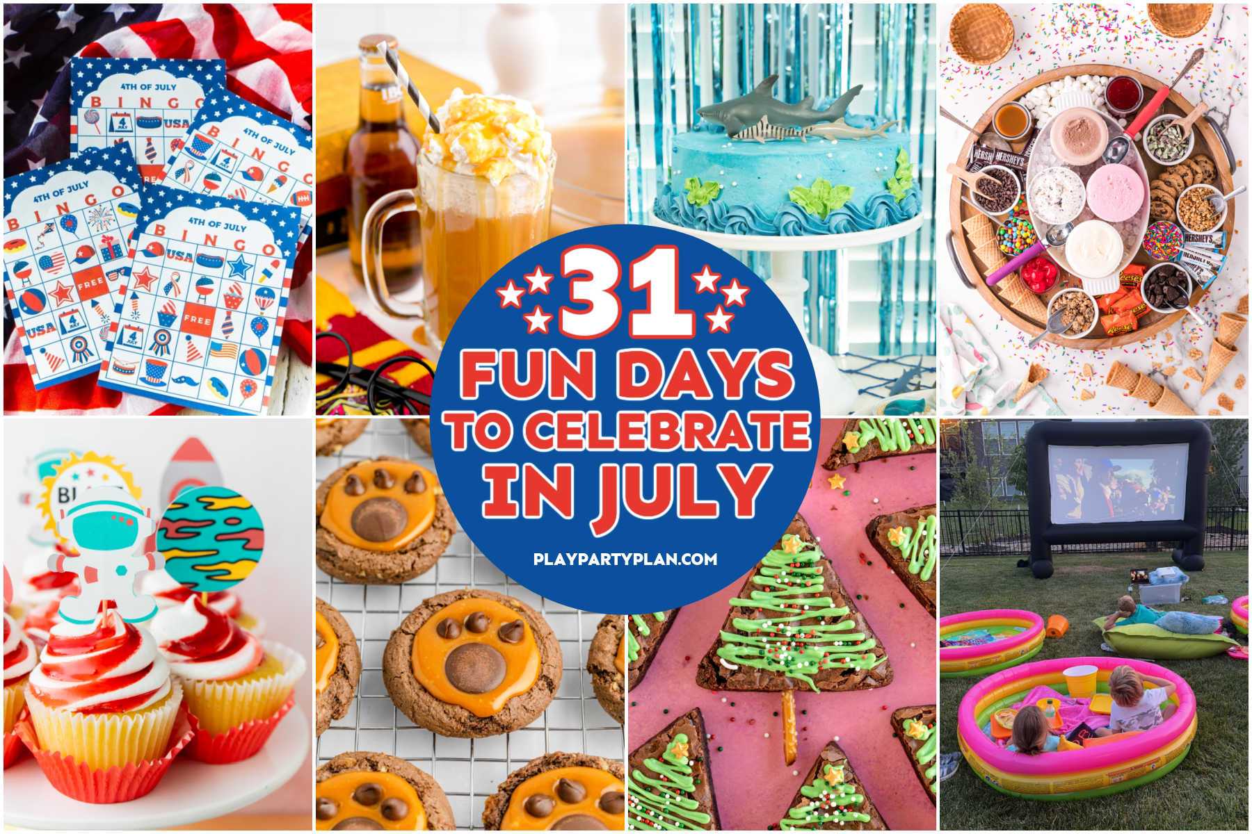 eight images showing fun days to celebrate in July