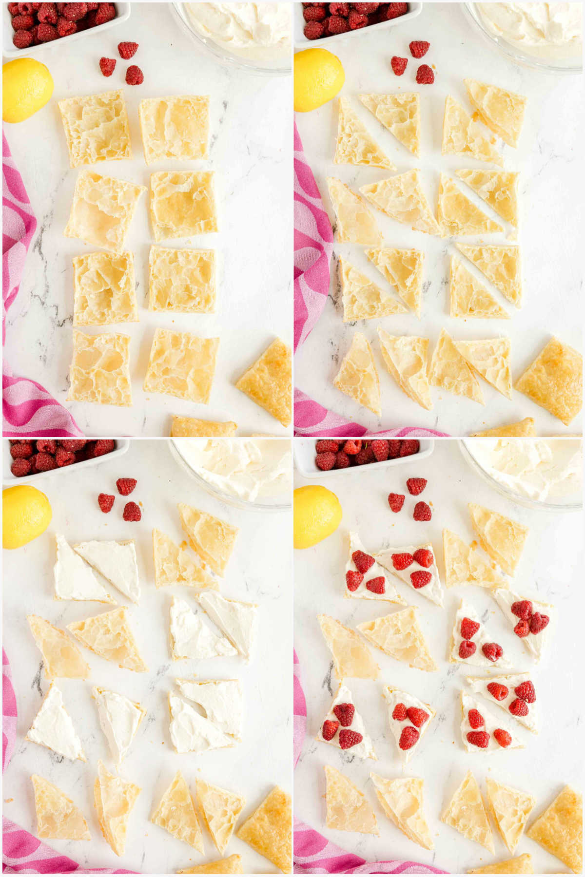 four images showing filling napoleons