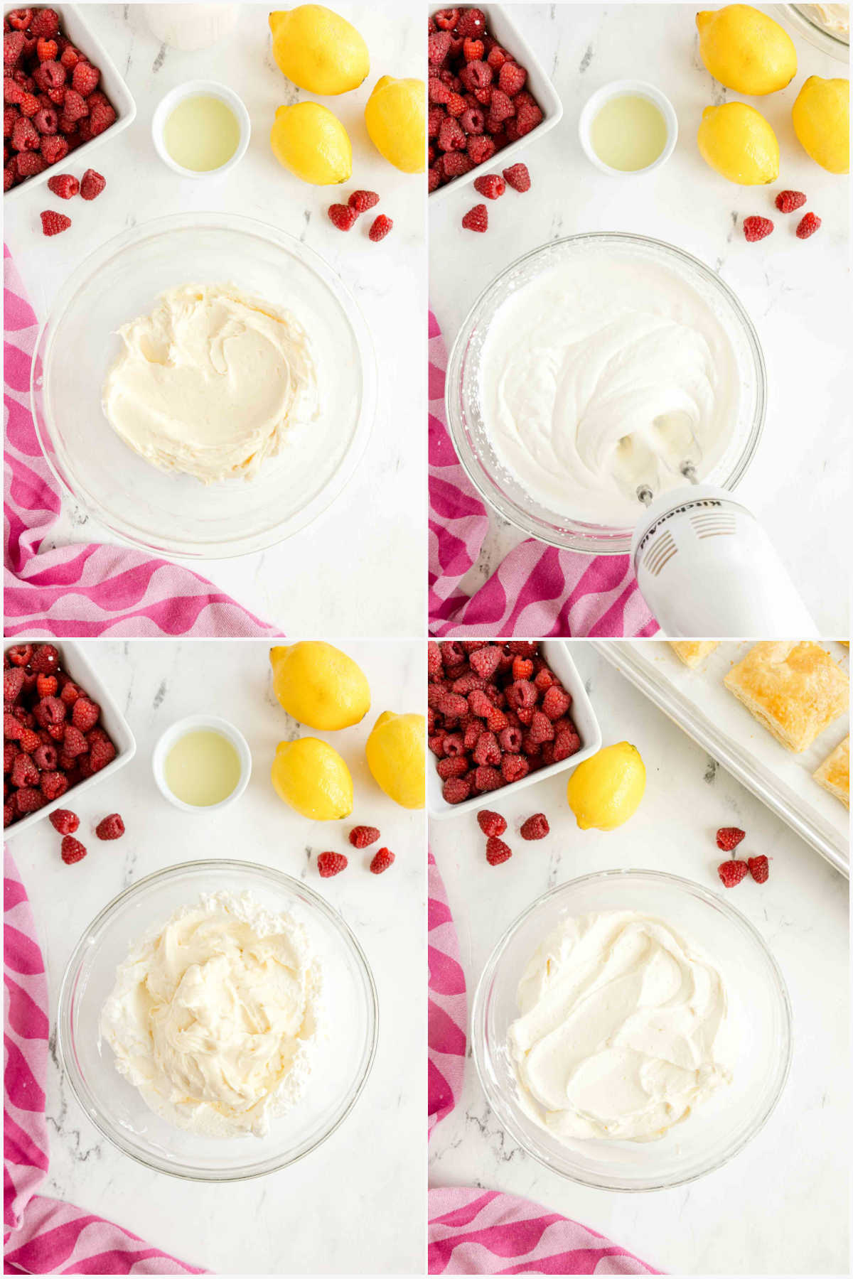 four images showing lemon filling being made