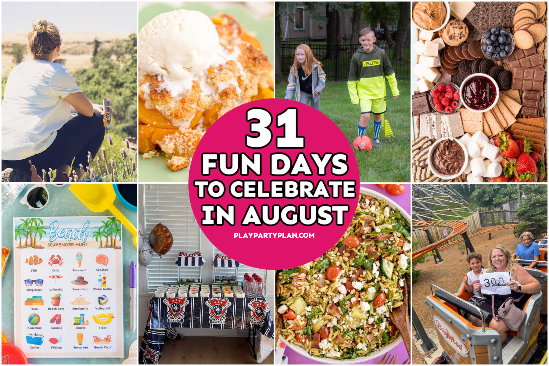 collage of eight images with title days to celebrate in August