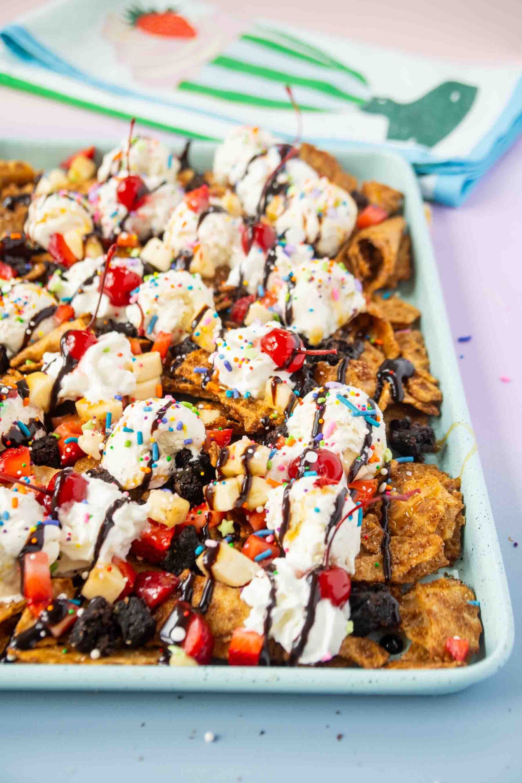 tray of ice cream nachos