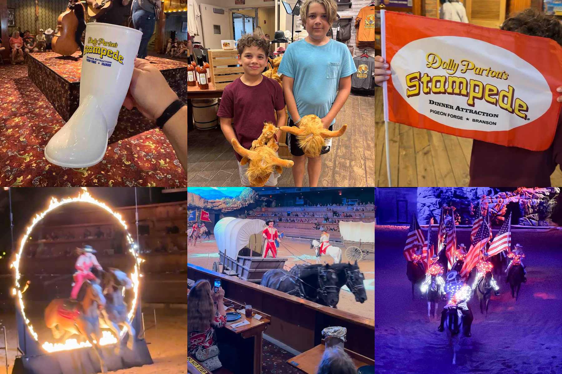 collage of images showing family at dolly's stampede