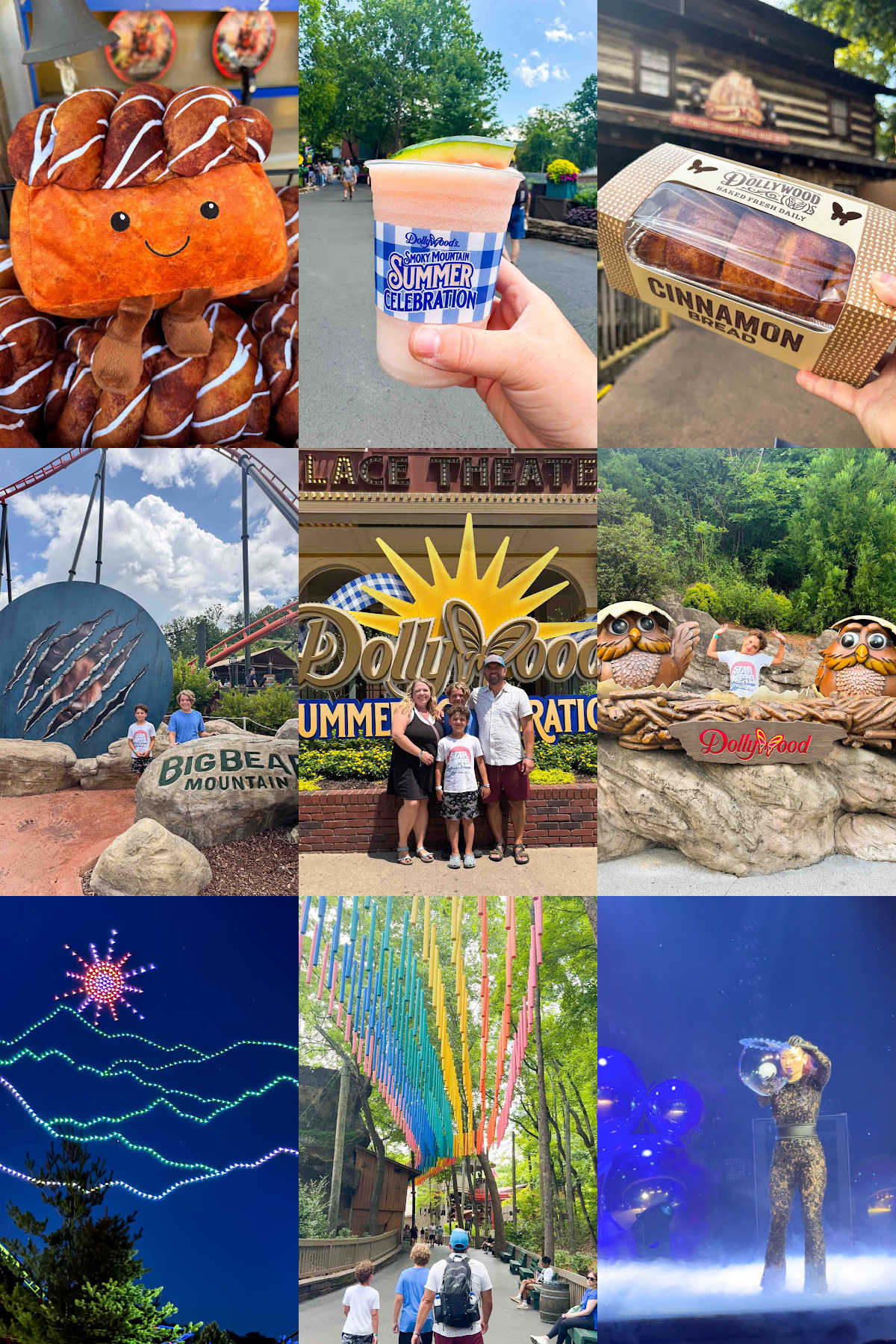 collage of images showing family at dollywood