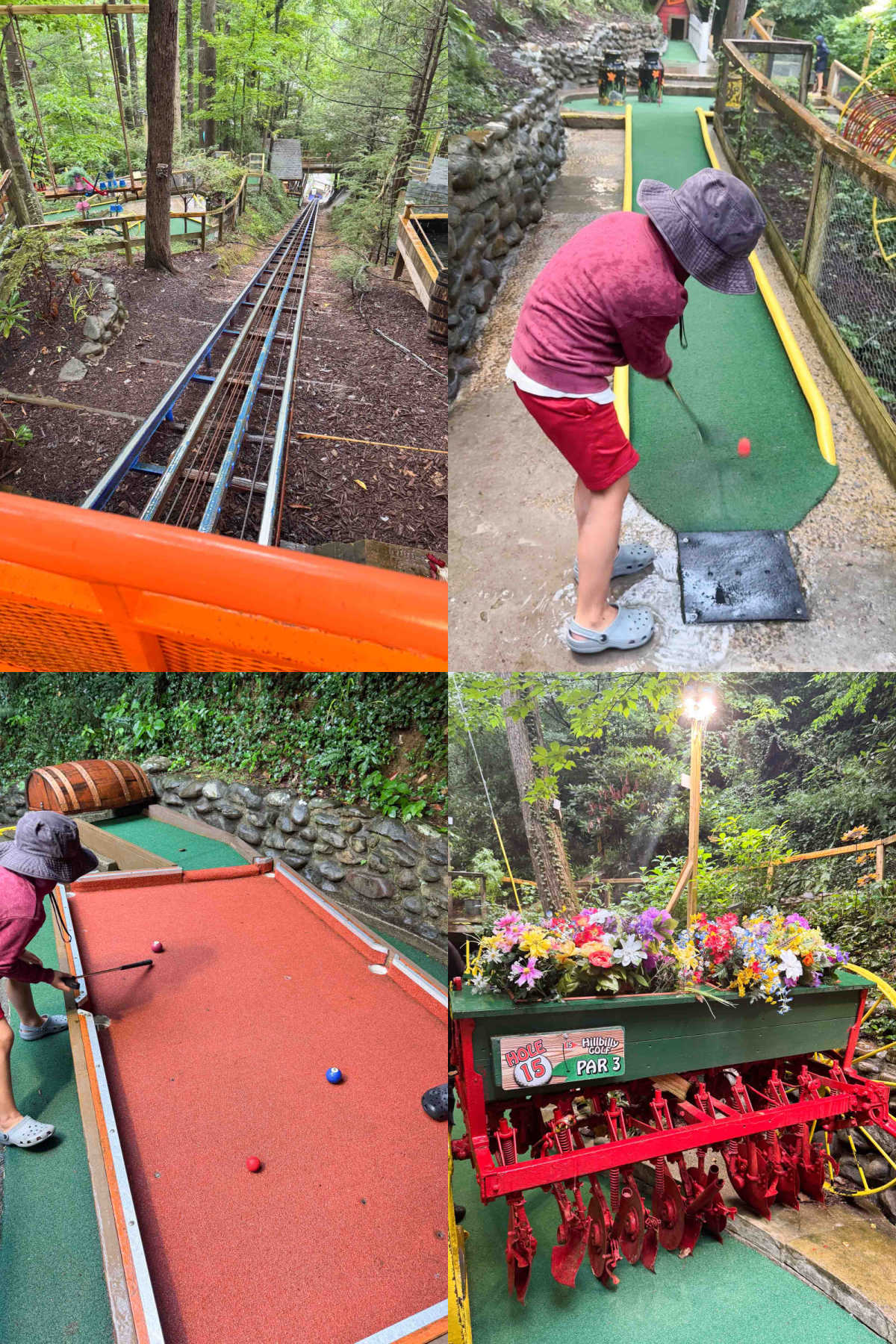 collage of images showing playing mini golf