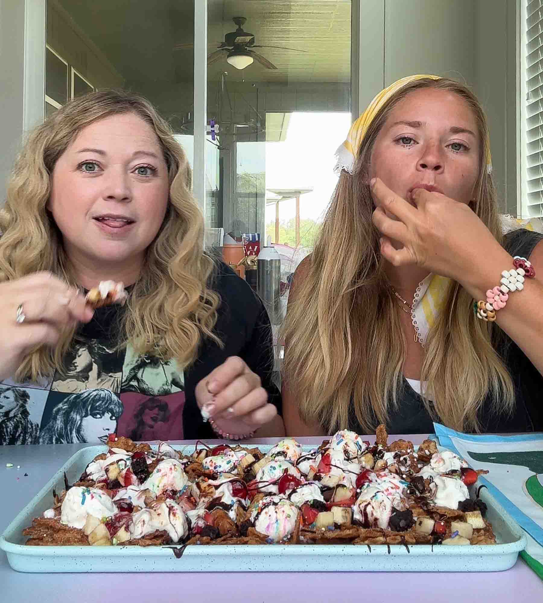 girls eating ice cream nachos
