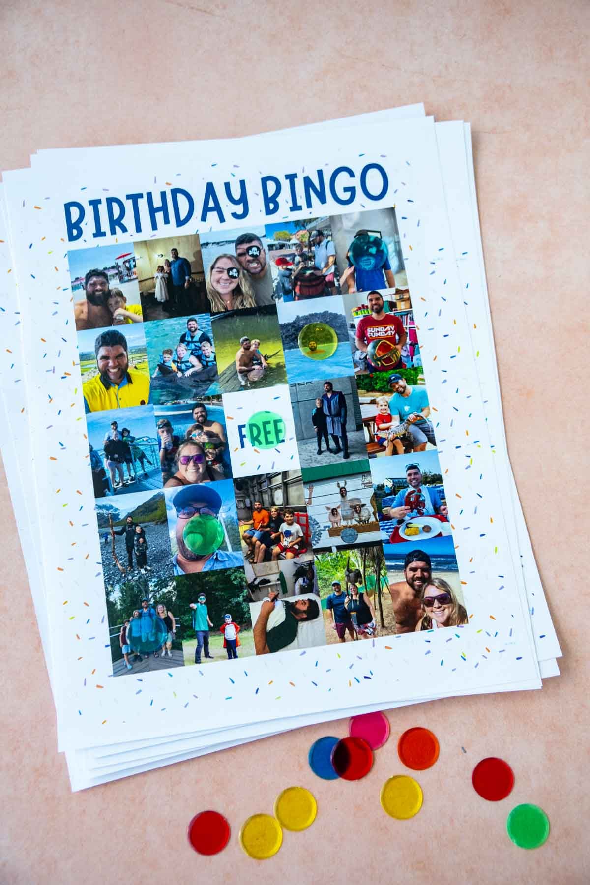 photo bingo card with bingo markers marking a bingo