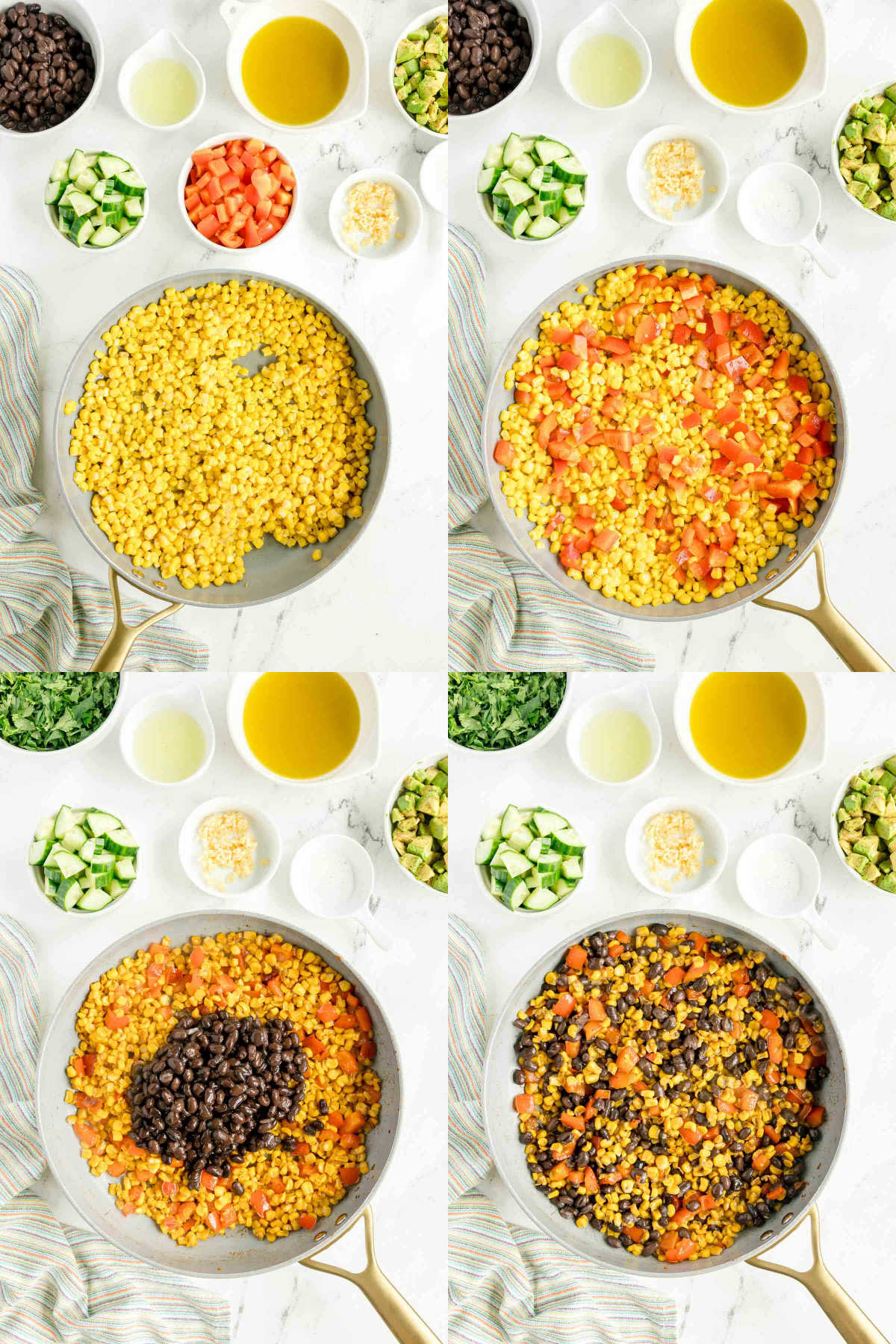 four images in a collage showing roasting corn