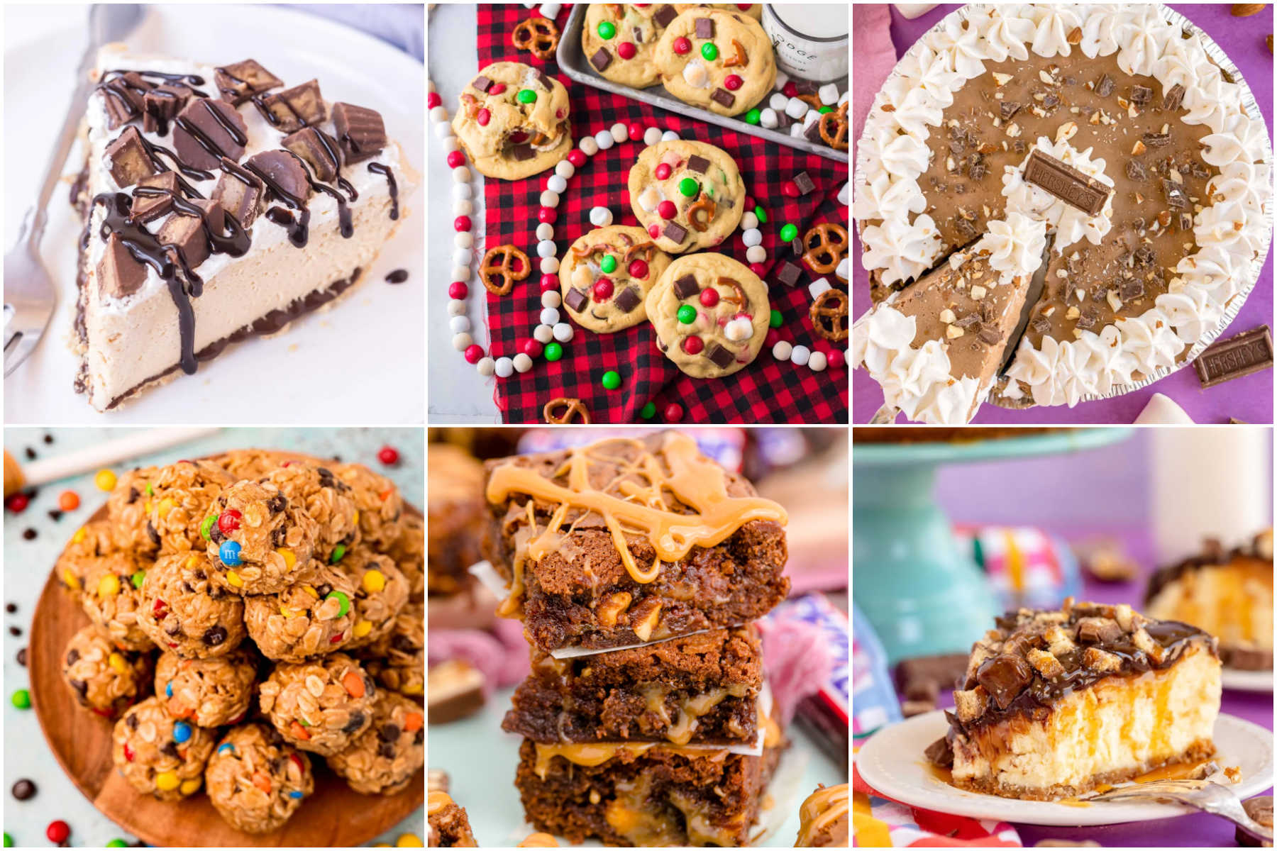 collage of six images showing recipes made with candy