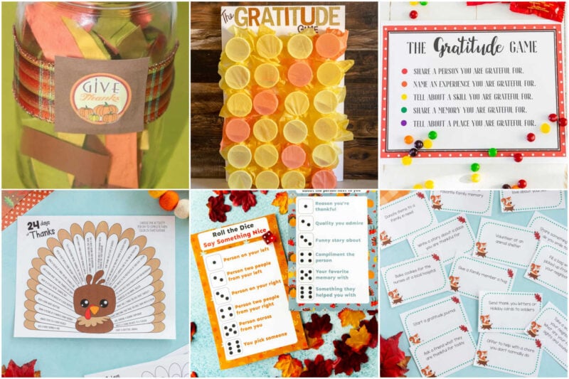 collage of six images showing gratitude activities