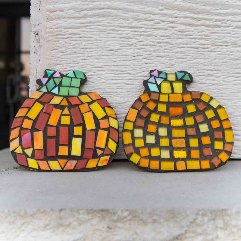 two mosaic pumpkins